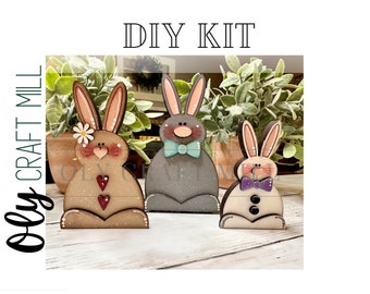 DIY Chunky Easter Bunny Trio / Easter Decor / DIY Wood Blank / Unfinished Wood Kit / Easter DIY / Mantle Decor