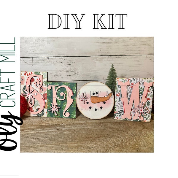 DIY Snow Wood Block Shelf Sitter / DIY Wood Blank / Unfinished Wood Kit / Mantle Decor / Snowman DIY