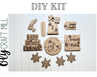 DIY Hello Winter SnowmanTiered Tray Set  / Mantle Decor / Freezin Season / Flakey Friends / Snowflakes / Wood Decor