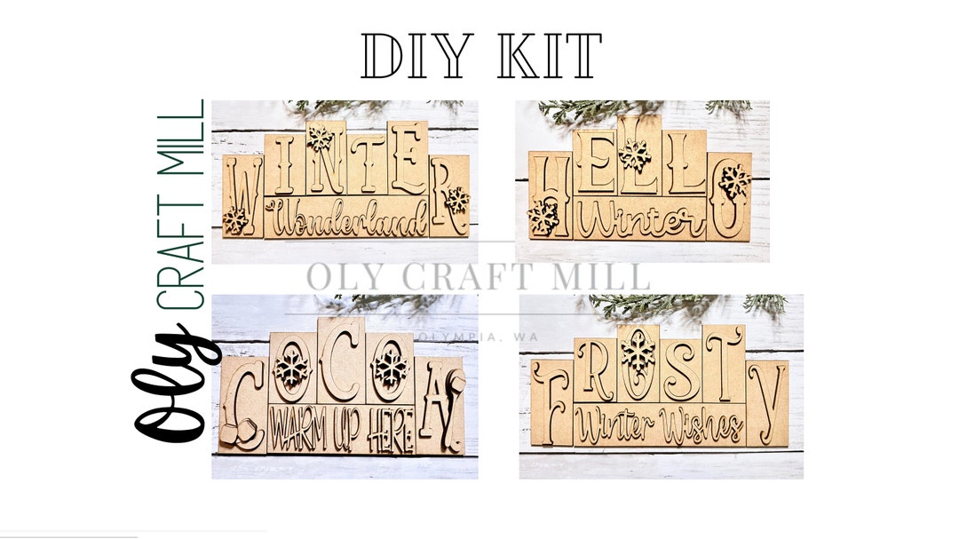 DIY Mini Winter Wood Block 5 & 6 Letter Sets/ DIY Wood Blank ...