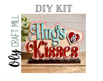 DIY Hugs and Kisses Standing Shelf Sitter / Valentine Decor / Home Decor / Heart Decor / Hugs and Kisses