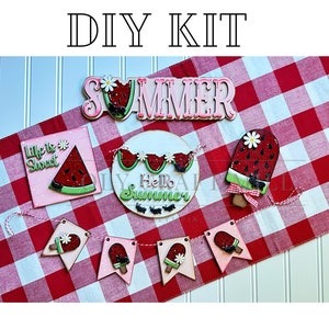 DIY Hello Summer Tiered Tray Set / DIY Summer Decor / Mantle Decor / Watermelon Decor / Wood Decor