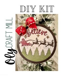 DIY Believe Santa Sign 9.5" Door Hanger / Wreath Add on / DIY Wood Blank / Unfinished Wood Kit / Door Hanger / Believe