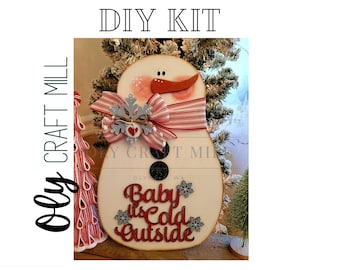 DIY Snowman Door Hanger / Wreath Add on / DIY Wood Blank / Unfinished Wood Kit / Door Hanger / Snowman Decot/ Christmas DIY