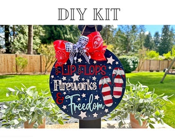 DIY Flipflops Fireworks & Freedom Door Hanger / Wreath Add on / DIY Wood Blank / Unfinished Wood Kit / Door Hanger /