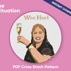 Woo Hoo Cross Stitch Pattern - Tanya McQuoid (Jennifer Coolidge) White Lotus - Instant PDF