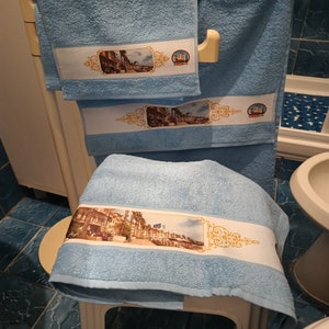 Gift idea, elegant personalized towels, face and guest towel sets, with images of Genoa, Pegli, Camogli, Rapallo image 9