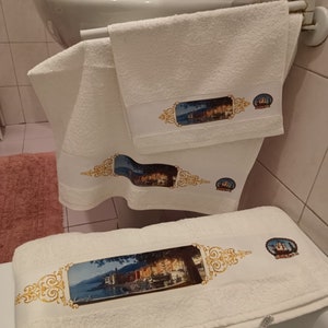 Gift idea, elegant personalized towels, face and guest towel sets, with images of Genoa, Pegli, Camogli, Rapallo image 8