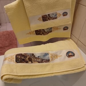 Gift idea, elegant personalized towels, face and guest towel sets, with images of Genoa, Pegli, Camogli, Rapallo image 5