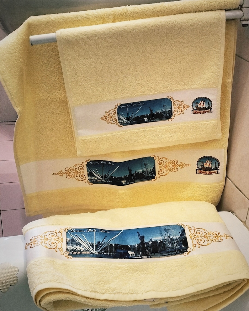 Gift idea, elegant personalized towels, face and guest towel sets, with images of Genoa, Pegli, Camogli, Rapallo image 10
