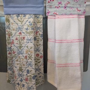 Hanging Kitchen Towel, Blue and Mauve Floral Gauze Towel or Pink Stripe Butterflies Stove Handle Towel Bathroom Hanging Towel