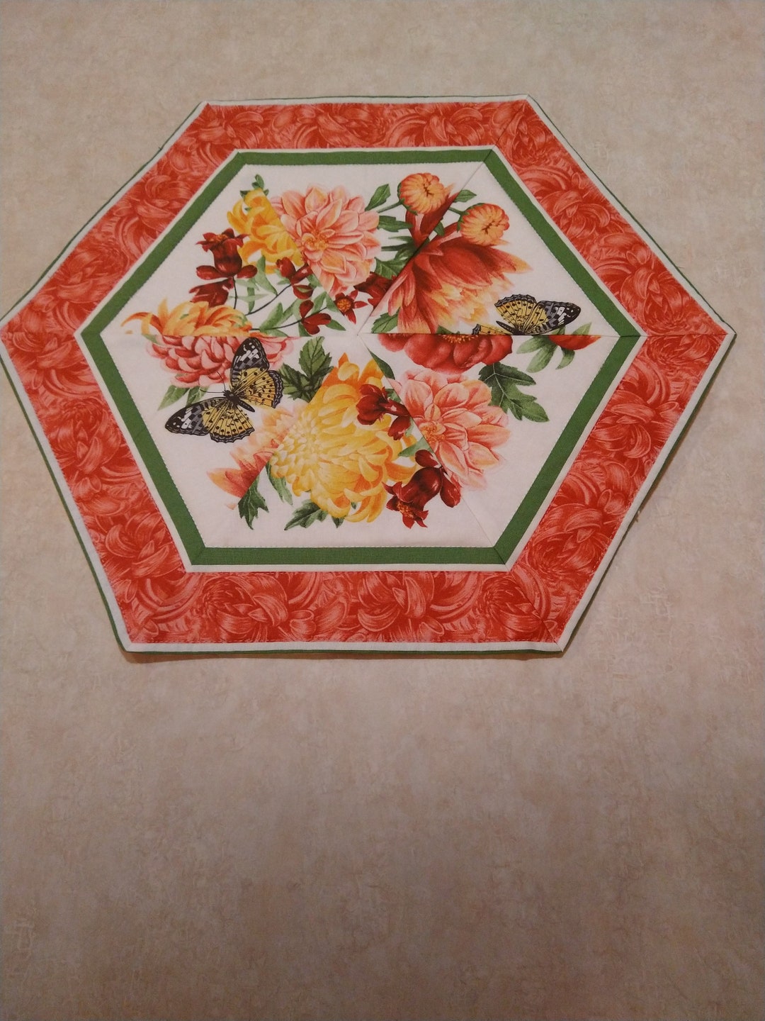 Vibrant Reversible Table Topper in Coral, Peach, and Green - Home Decor ...