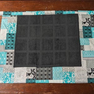 Delantal de toalla, delantal floral azul verdoso o negro turquesa con toalla de felpa adjunta. 3 opciones disponibles.