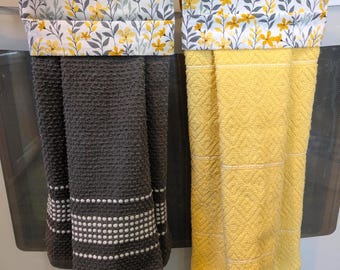 Hanging Kitchen Towel, Yellow and Gray Stove Handle Towel, Handmade Oven Door Towel