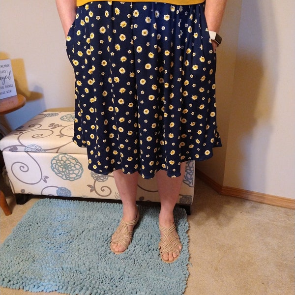 Split Skirt Culottes in Navy Sunflower, These are Custom Made of Double Brushed Polyester Jersey Knit, Child Size