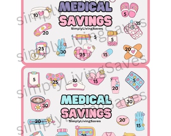Cute Medical Themed Savings Challenge Set of 2 Challenges (Perfect for a DYI scratch off!)