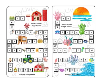 Cute A5 Farm and Ocean Themed Board Game Savings Challenge