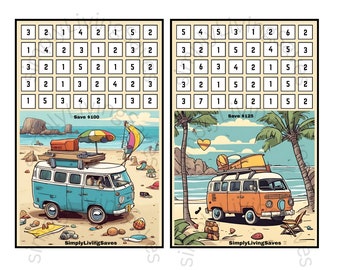 Cute A5 Vintage Van on the Beach Savings Challenge Set of 4