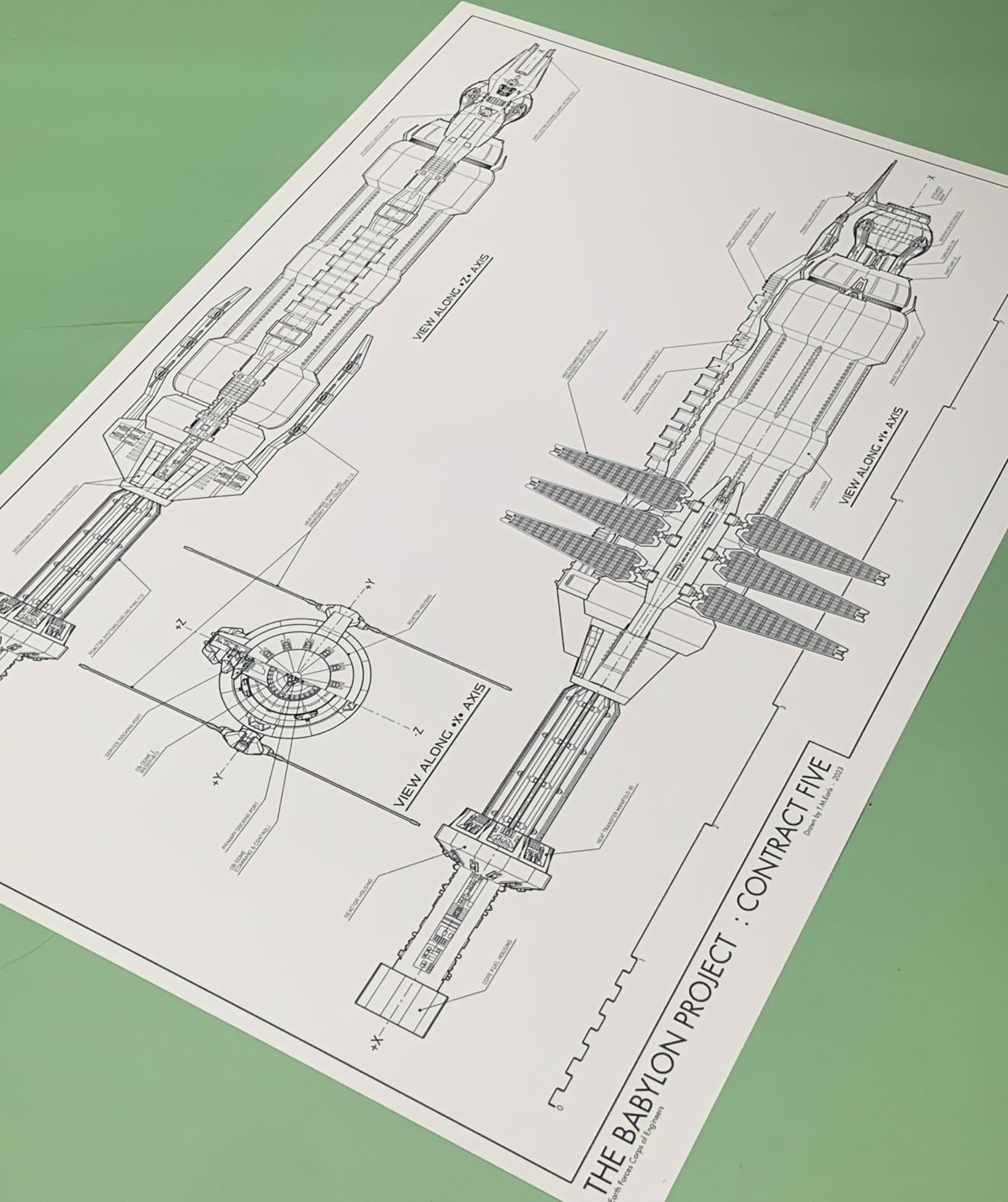 Blueprint of Babylon 5 Space Station from the hit TV Series "Babylon 5" - 19" x 13"
