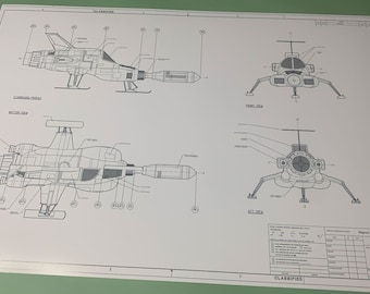Large Blueprint of SHADO Interceptor from the Gerry Anderson Television Series &quot;UFO&quot; - 36&quot; x 24&quot;