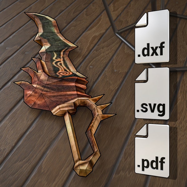 Poison Sword van Metin2, laag poly papercraft sjabloon - PDF, SVG, DXF printables om te downloaden, voor Cricut, cadeau voor gamers, cosplay idee