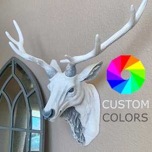 Custom Faux Deer Head Mount | Personalize Your Colors! | Fake Animal Wall Bust Decoration