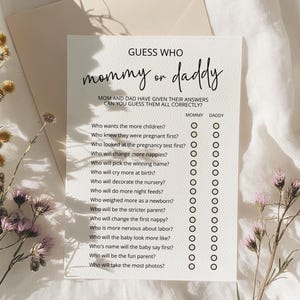 Guess Who Mommy or Daddy Game Template, Mom or Dad Game for Baby Shower, Baby Shower Party Game, Minimalist Baby Shower Games, Editable Game