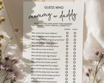 Mommy or Daddy Baby Shower Game • Minimalist Printable (Editable Template)