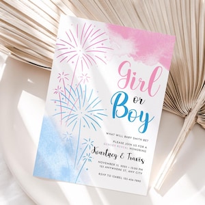 Fireworks Gender Reveal Invitation, Editable Girl or Boy Invite, Printable Gender Reveal Party Invite for Baby Shower Reveal Party Evite