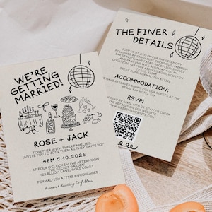 Plantilla de invitación de boda editable, dibujada a mano (descarga digital)