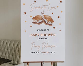 Smore Welcome Sign, Camp Baby Shower Poster, Editable Template, Gender Neutral