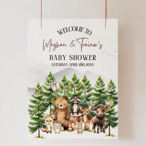 Editable Adventure Begins Woodland Baby Shower Welcome Sign, Forest Animals Yard Sign Template, Woodland Animals Printable Template