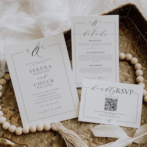 Editable Monogram Wedding Invitation Suite Template, Black and White Invite Bundle, Elegant RSVP Set