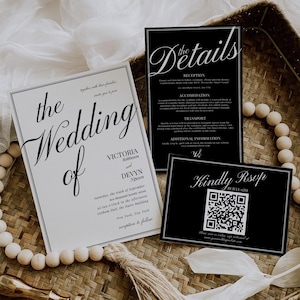 Luxury Black White Invitation Suite, Classy Old Money Wedding Invitation Suite, Elegant Modern Minimalist Wedding Invitation Template Set