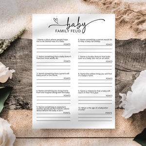 Gioco modificabile per faida familiare per baby shower, modello di gioco per baby shower, attività stampabile per baby shower, gioco minimalista per baby shower