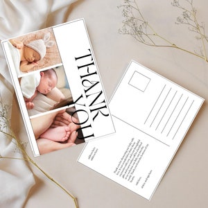 Editable Thank You Postcard Template, Newborn Birth Card Template, Personalized Birth Announcement ThankYou Card with Photo
