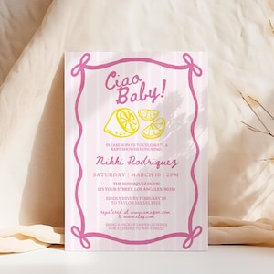 Pink Ciao Baby Shower Invite Pink Bambino Baby Shower Invitation Template Italian Themed Invites Italian Baby Shower Ciao Baby Invite