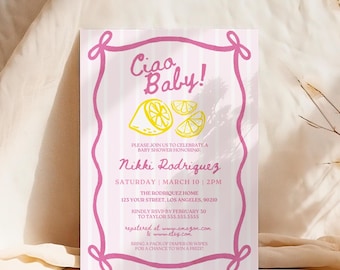 Pink Ciao Baby Shower Invite Pink Bambino Baby Shower Invitation Template Italian Themed Invites Italian Baby Shower Ciao Baby Invite