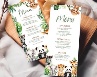 Safari Baby Shower Menu Template, Jungle Animals (Digital Download)