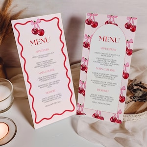 Editable Cherry Menu for Baby Shower  Template, Cherries Theme Dinner Menus, CHRY