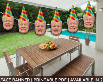 Custom Face Photo Banner, Printable Birthday Banner, Personalized 40th, 50th, 60th, 70th, 80th Birthday, Face on Banner,Funny Face on Banner