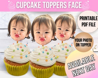 Cupcake Toppers Gesicht, benutzerdefinierte Cupcake Topper, druckbares Foto auf Cupcake, benutzerdefinierte Ideen zum 1