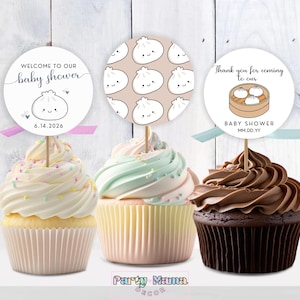 Dumpling Thank you Tag Template, Editable Kawaii Bao Tag, Dim Sum Party Favors, Printable Cute Dumpling Cupcake Topper for Baby Shower, DMPL