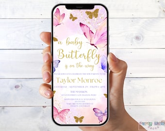 Electronic Butterfly Baby Shower Invitation, Butterflies Party Evite Template, Editable Butterfly Invitation Template, BTF1