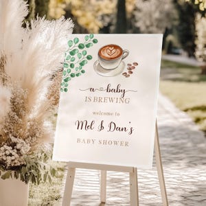 Kaffee-Babyparty-Willkommensschild-Vorlage, bearbeitbares Kaffeebohne-Babypartyschild, druckbares Baby braut Willkommensschild, COFE