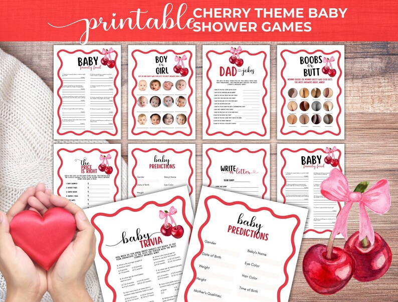 Printable Cherry on Top Baby Shower Games, Cherry Old Wives Tales