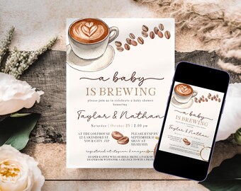 Coffee Baby Shower Invitation Template, Editable (Digital)