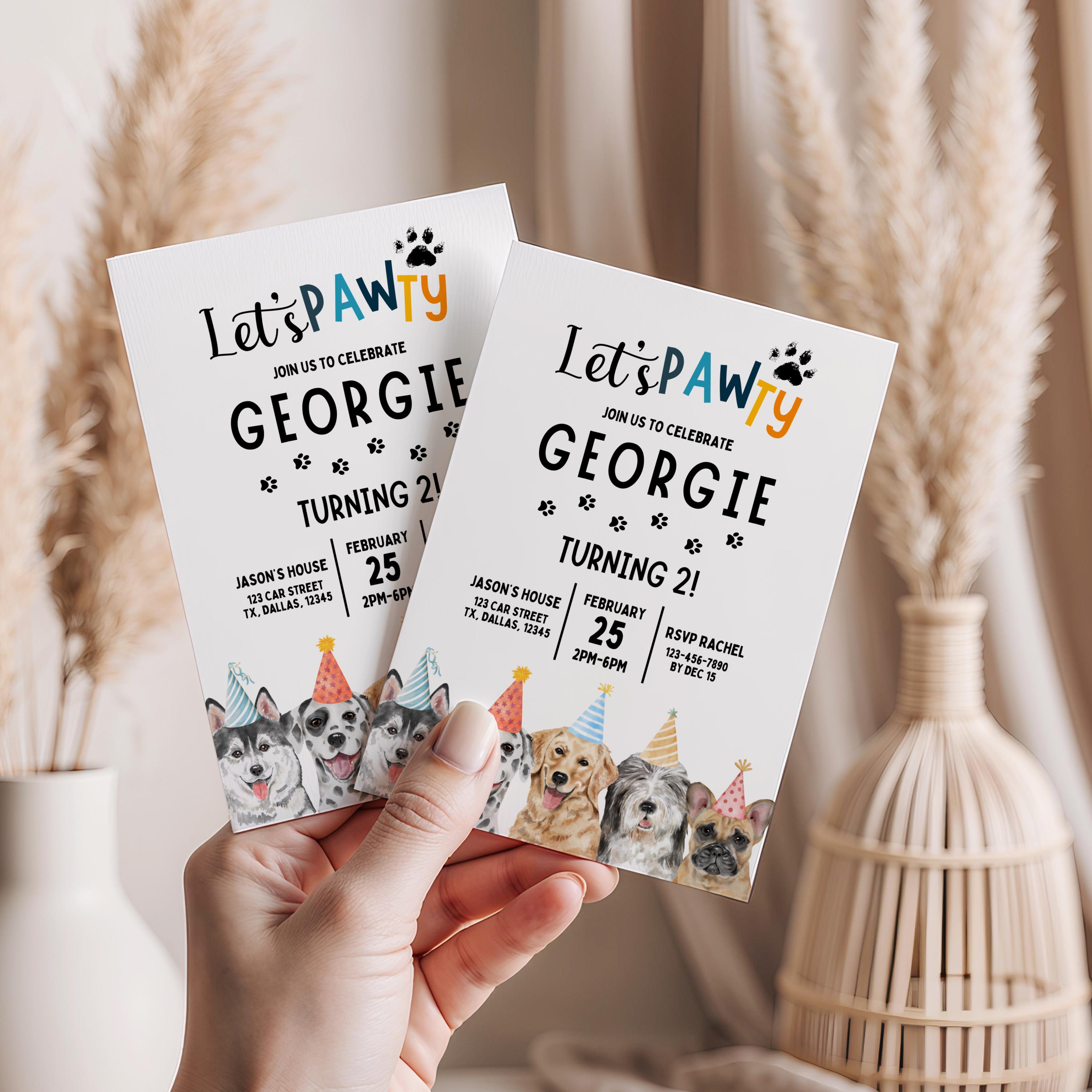 Editable Puppy Pawty Birthday Invitation Template (canva) - Etsy