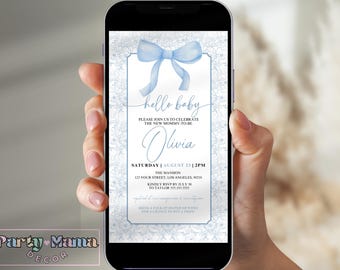 Electronic Blue Toile Baby Shower Invitation, Editable Text Message E-Invite Template