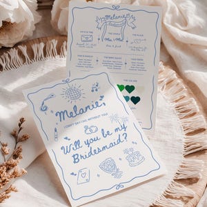 Modèle de proposition de demoiselle d'honneur dessiné main, invitation fantaisiste, serez-vous ma demoiselle d'honneur, future mariée, carte d'informations modifiable de proposition de demoiselle d'honneur